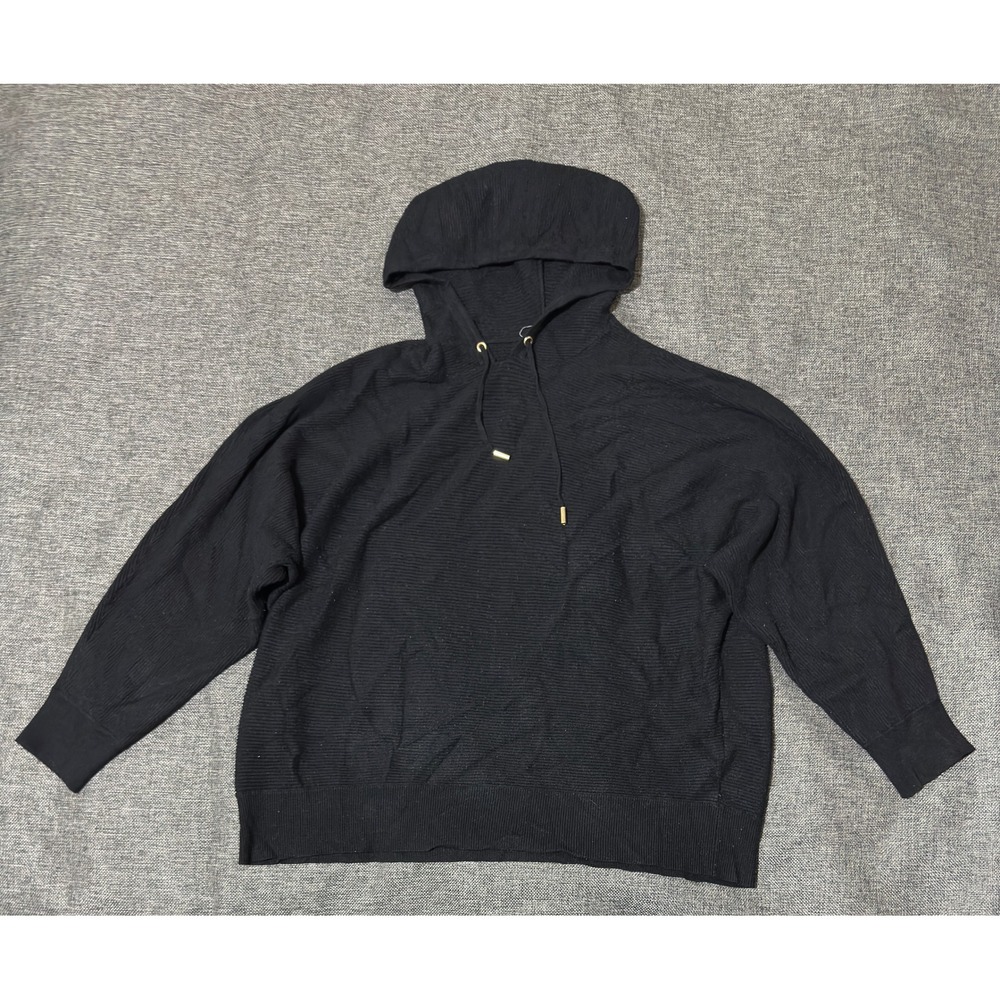 Workshop Republic Clothing Womens 5X Hoodie Black Ribbed Knit Drawstring Sweater